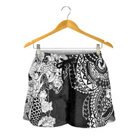 Japanese Irezumi and Hawaiian Polynesian Art Tattoo Shorts for Women Black Color - Polynesian Pride