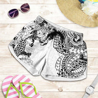 Japanese Irezumi and Hawaiian Polynesian Art Tattoo Shorts for Women White Color - Polynesian Pride