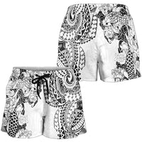 Japanese Irezumi and Hawaiian Polynesian Art Tattoo Shorts for Women White Color - Polynesian Pride