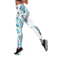 Kahui Whetu Paua Shell Kowhaiwhai Taniko Leggings Manta Ray Shark-Turtle Maori Tribal Style LT9 Blue - Polynesian Pride