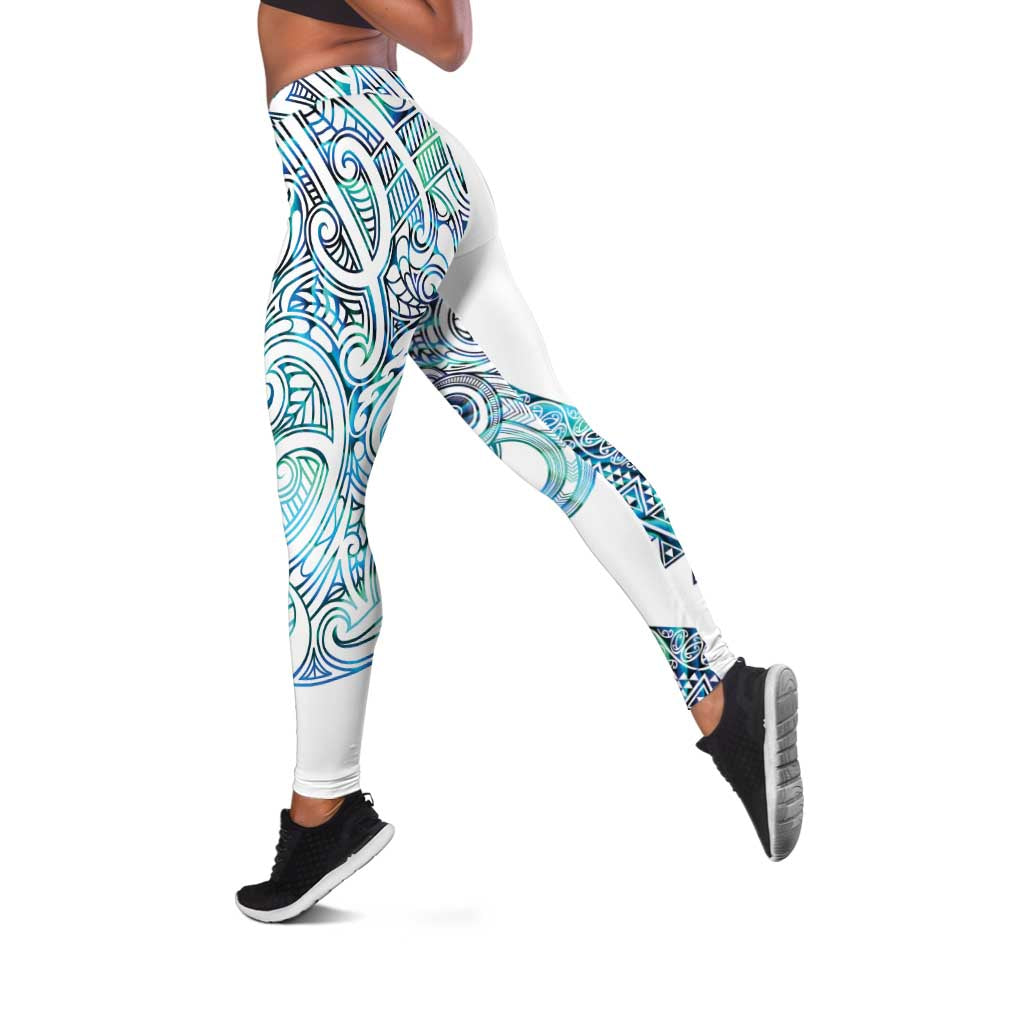 Kahui Whetu Paua Shell Kowhaiwhai Taniko Leggings Taniwha Maori Tribal Style LT9 Blue - Polynesian Pride