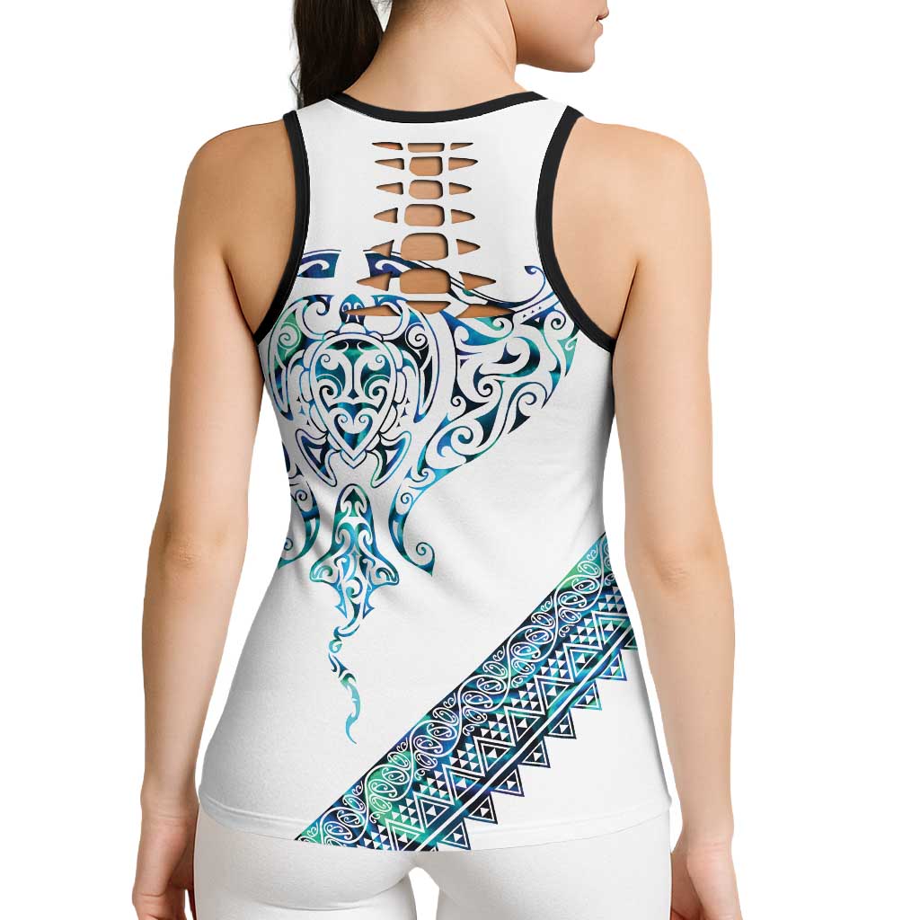 Kahui Whetu Paua Shell Kowhaiwhai Taniko Personalised Hollow Tank Top Manta Ray Shark-Turtle Maori Tribal Style