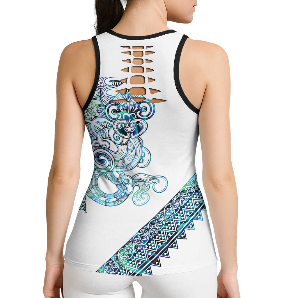 Kahui Whetu Paua Shell Kowhaiwhai Taniko Personalised Hollow Tank Top Taniwha Maori Tribal Style