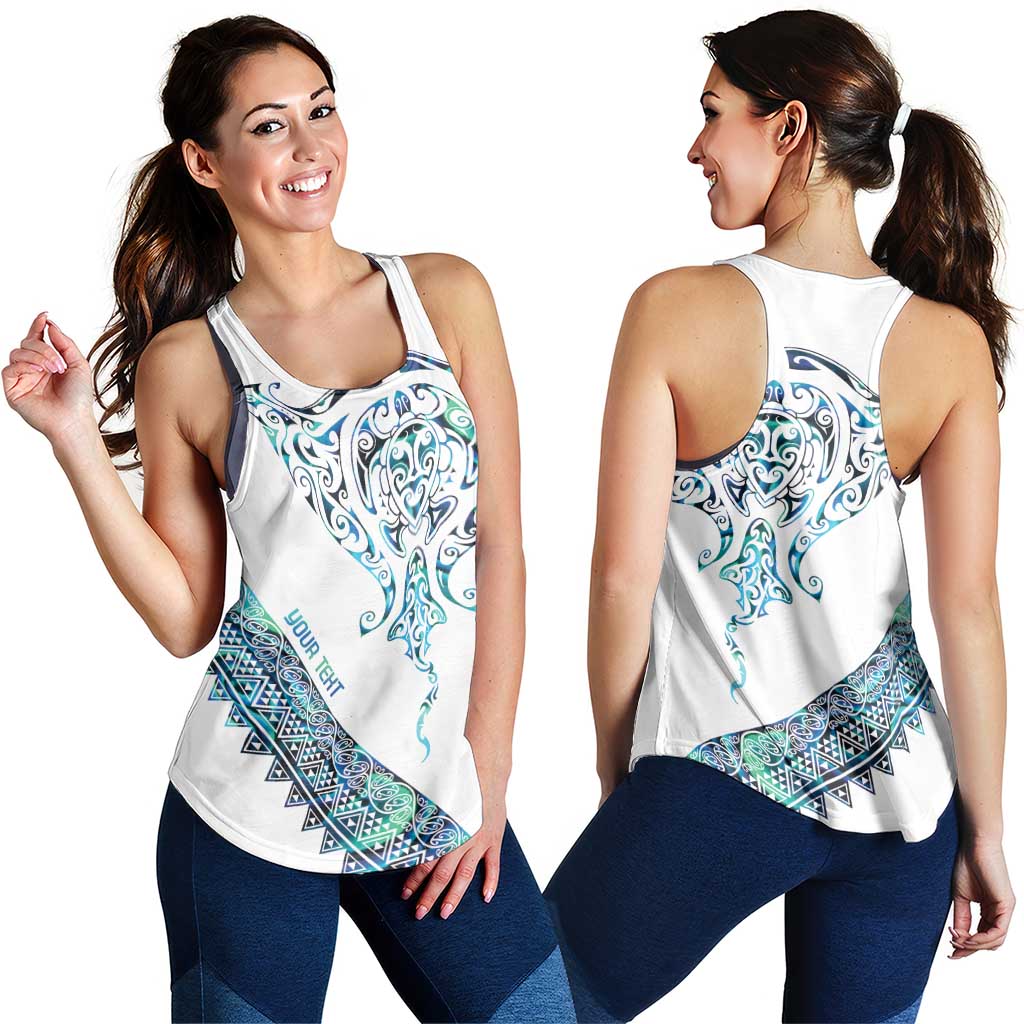 Kahui Whetu Paua Shell Kowhaiwhai Taniko Personalised Women Racerback Tank Manta Ray Shark-Turtle Maori Tribal Style