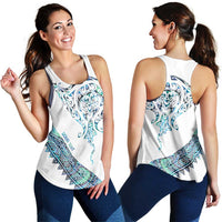 Kahui Whetu Paua Shell Kowhaiwhai Taniko Personalised Women Racerback Tank Manta Ray Shark-Turtle Maori Tribal Style