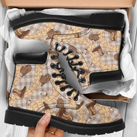 Khaki Palaka Hawaii Cowboy All Season Boots Puakenikeni Lei Paniolo Papale Seamless Vibes - Polynesian Pride