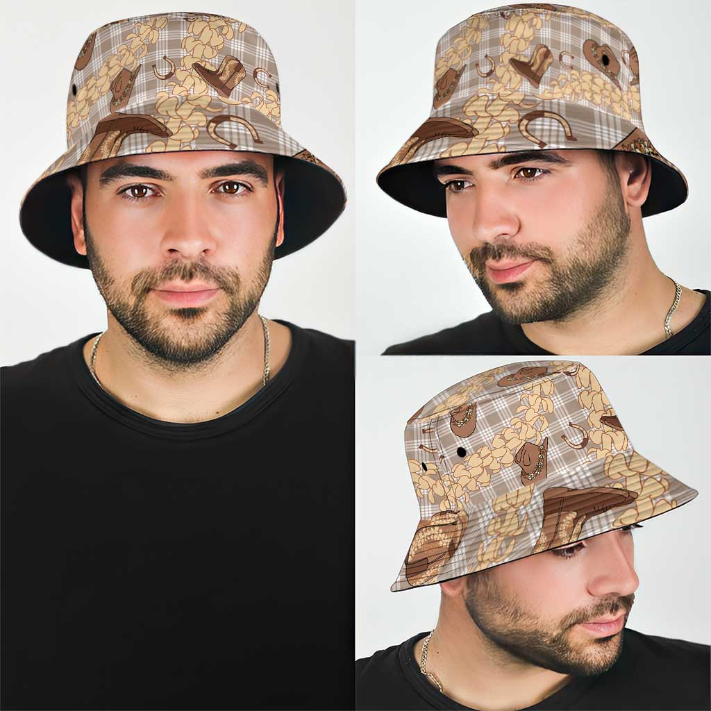 Khaki Palaka Hawaii Cowboy Bucket Hat Puakenikeni Lei Paniolo Papale Seamless Vibes - Polynesian Pride