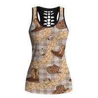 Khaki Palaka Hawaii Cowboy Hollow Tank Top Puakenikeni Lei Paniolo Papale Seamless Vibes - Polynesian Pride