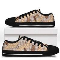 Khaki Palaka Hawaii Cowboy Low Top Shoes Puakenikeni Lei Paniolo Papale Seamless Vibes - Polynesian Pride