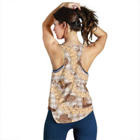 Khaki Palaka Hawaii Cowboy Women Racerback Tank Puakenikeni Lei Paniolo Papale Seamless Vibes - Polynesian Pride