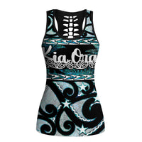 Kia Ora New Zealand Hollow Tank Top Aotearoa Proud Maori Paua Shell Silver Fern - Polynesian Pride