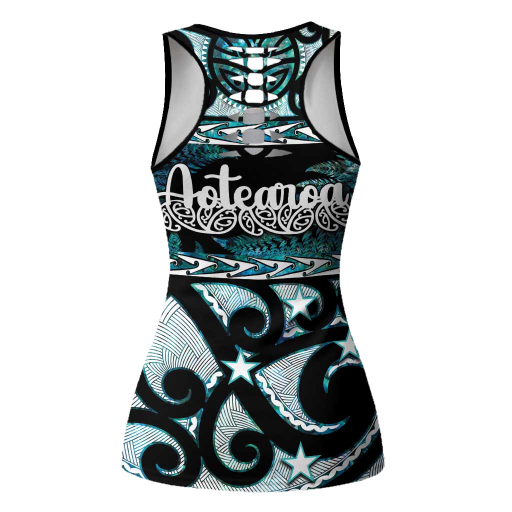 Kia Ora New Zealand Hollow Tank Top Aotearoa Proud Maori Paua Shell Silver Fern - Polynesian Pride