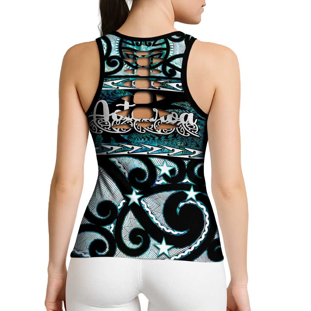 Kia Ora New Zealand Hollow Tank Top Aotearoa Proud Maori Paua Shell Silver Fern - Polynesian Pride