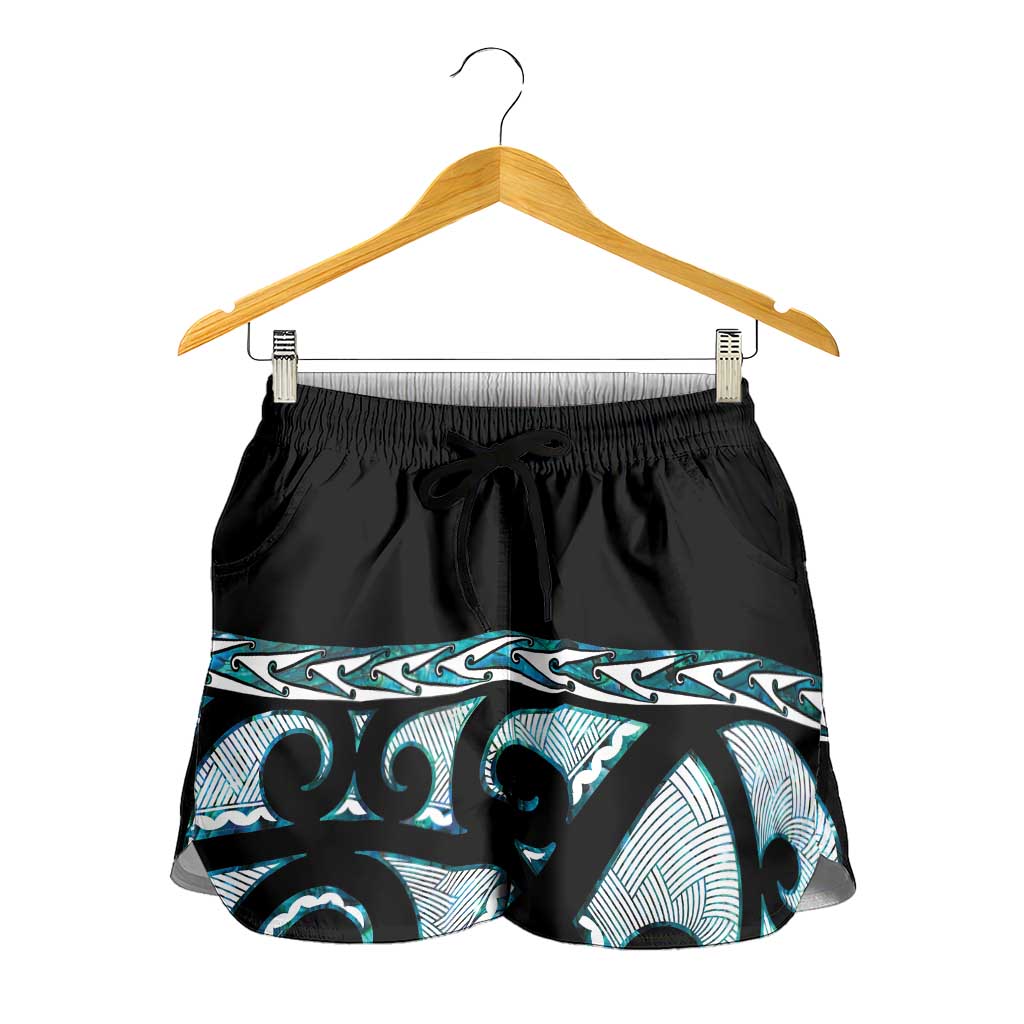 Kia Ora New Zealand Shorts for Women Aotearoa Proud Maori Paua Shell Silver Fern - Polynesian Pride
