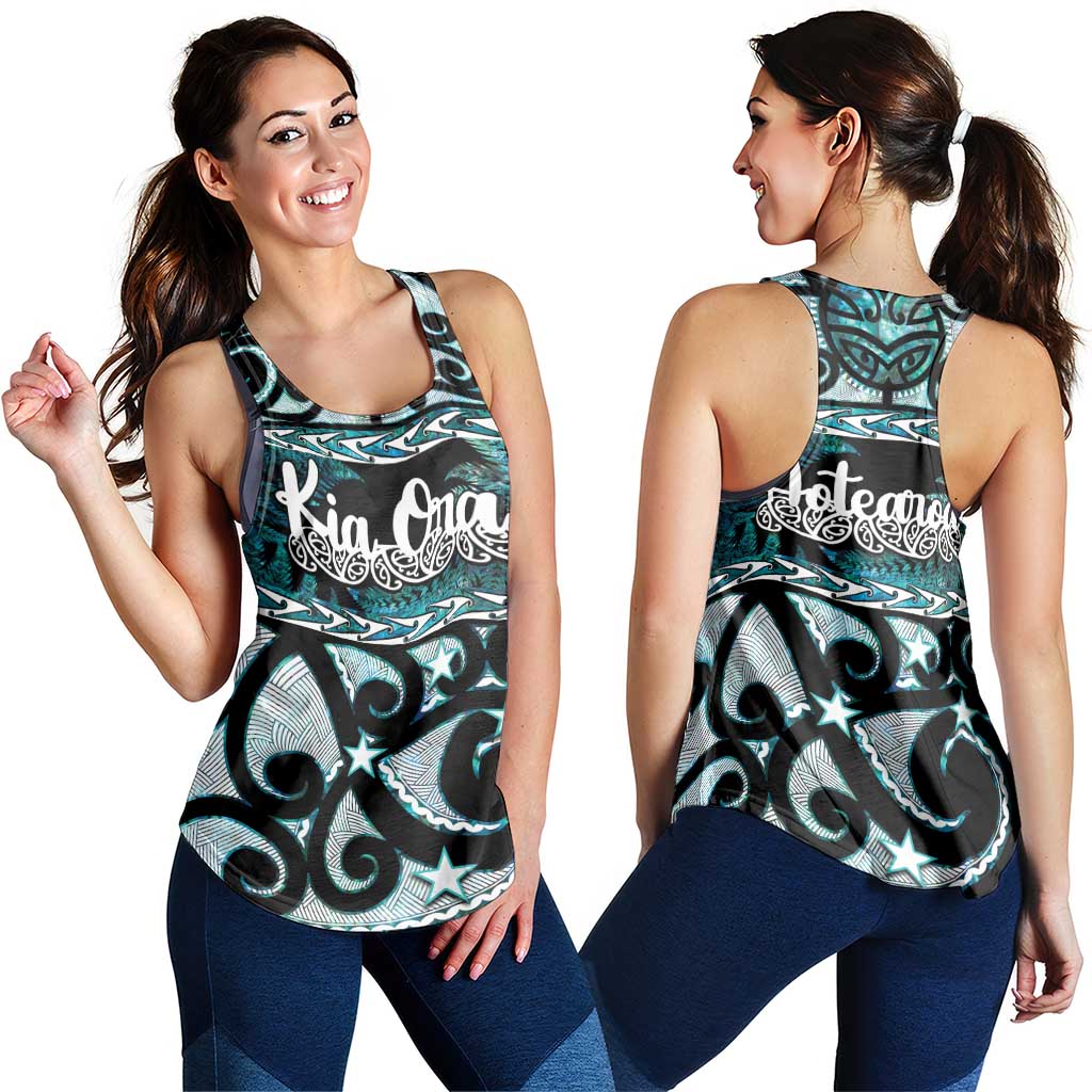 Kia Ora New Zealand Women Racerback Tank Aotearoa Proud Maori Paua Shell Silver Fern - Polynesian Pride
