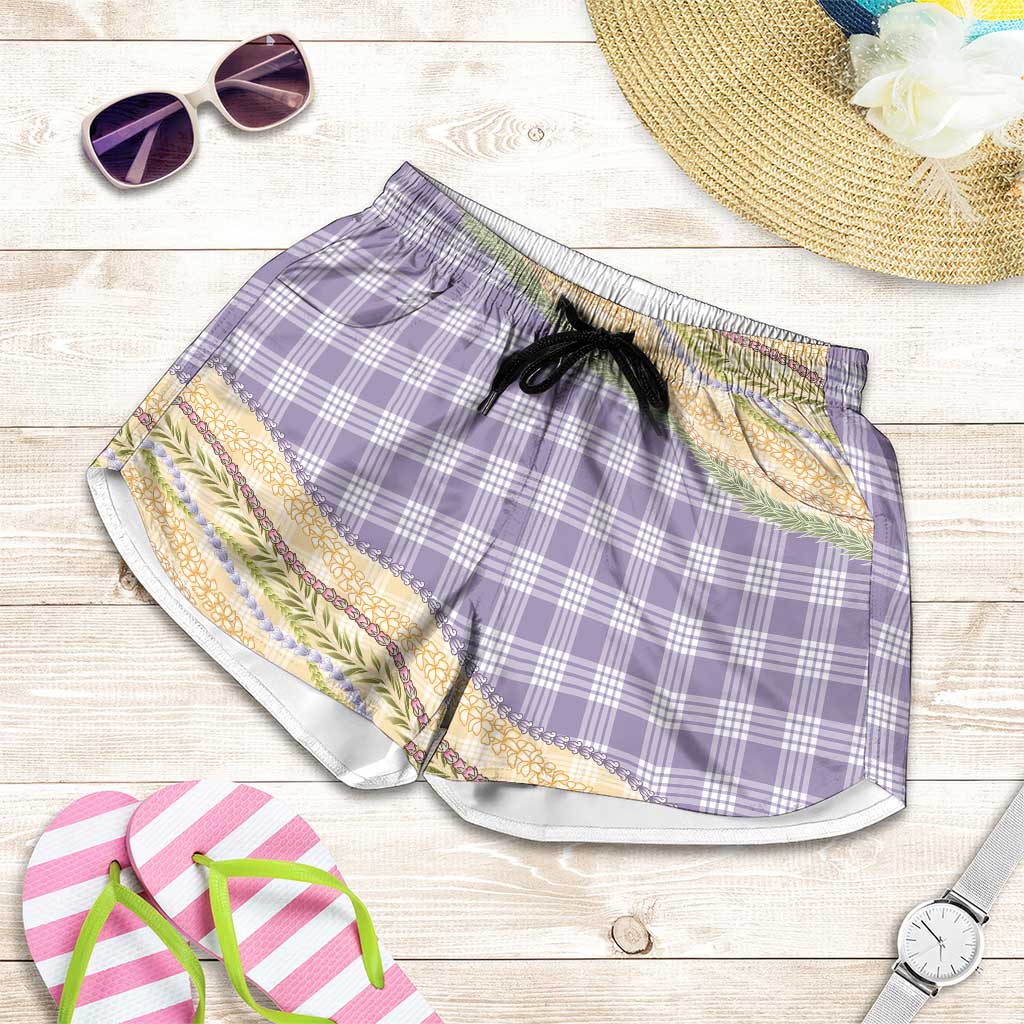Lavender Palaka Hawaii Leis Elegant Vibes Shorts for Women