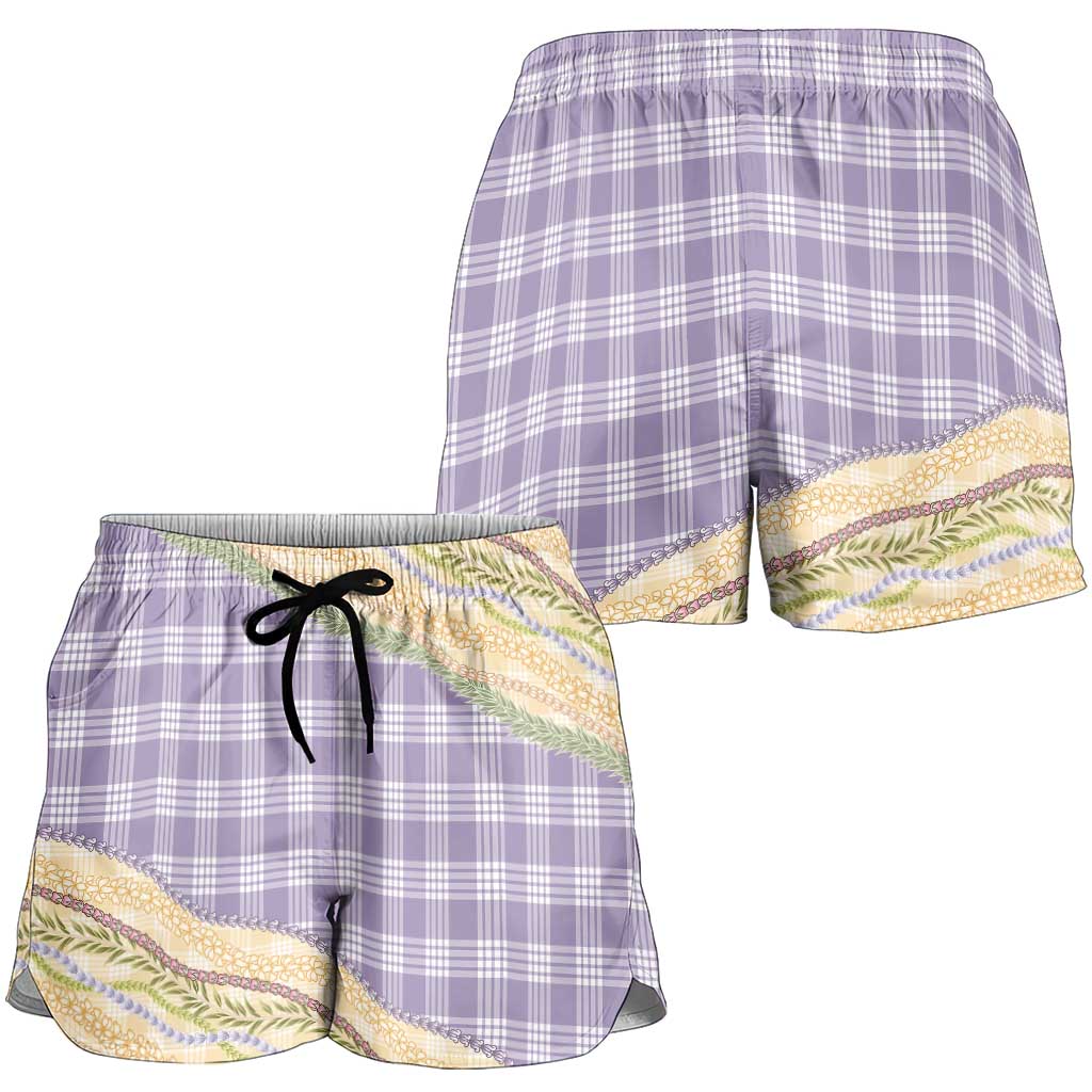 Lavender Palaka Hawaii Leis Elegant Vibes Shorts for Women