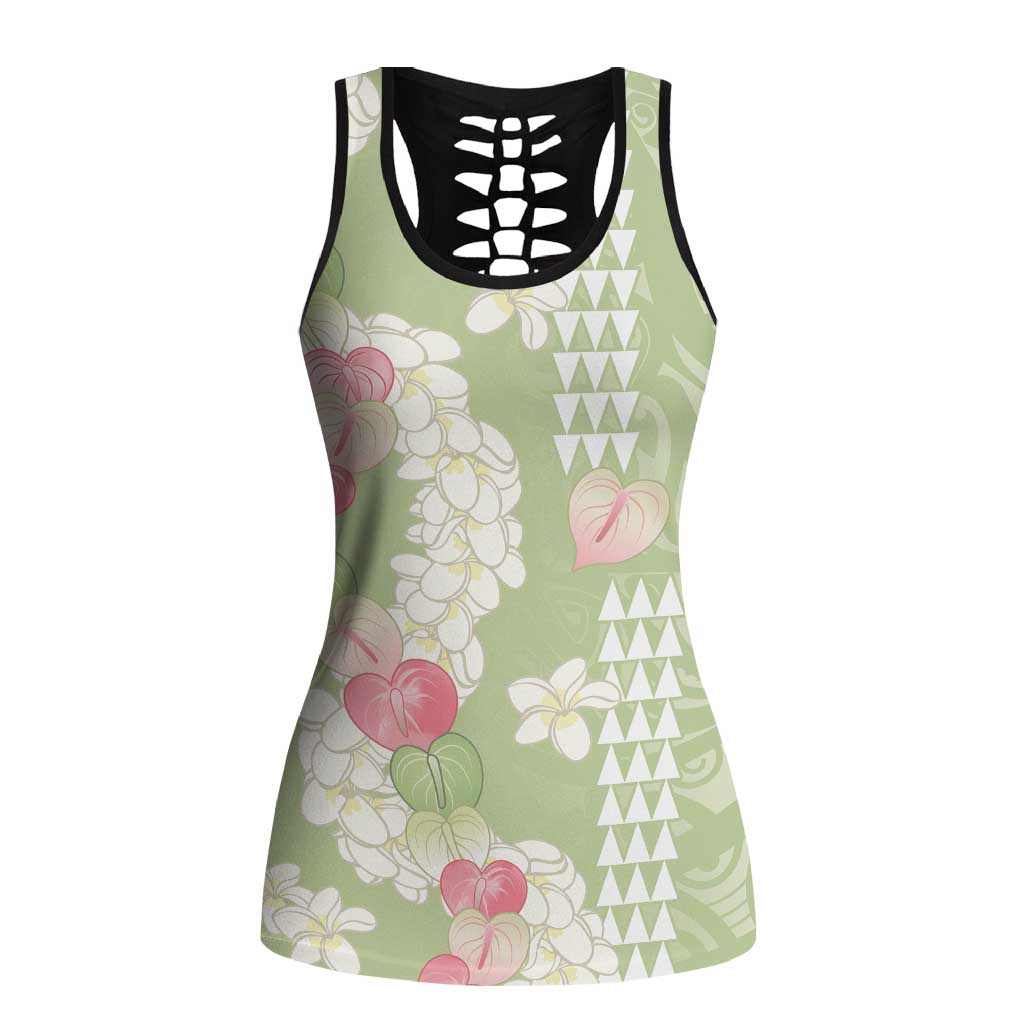 Leaf Green Hawaii Anthurium Plumeria Lei Hollow Tank Top