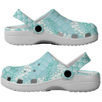Light Turquoise Mermaid Puakenikeni Maile Lei Clogs Shoes