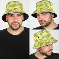 Lime Green Hawaii Kalo Palaka Motifs Bucket Hat Hawaiian Taro Leaves Elegant Vibes
