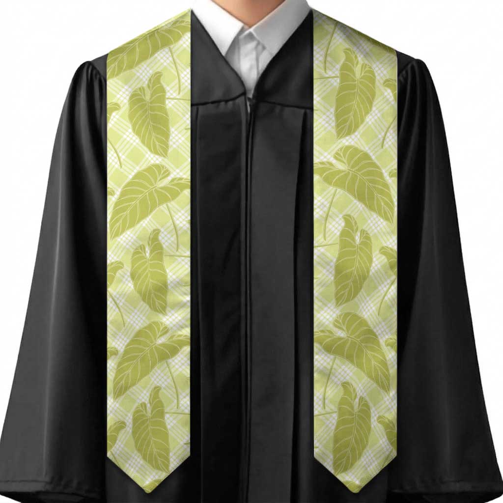 Lime Green Hawaii Kalo Palaka Motifs Graduation Stole Hawaiian Taro Leaves Elegant Vibes
