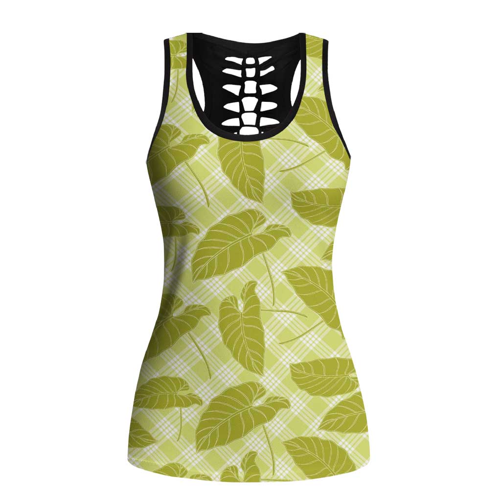 Lime Green Hawaii Kalo Palaka Motifs Hollow Tank Top Hawaiian Taro Leaves Elegant Vibes LT14 Female Lime Green - Polynesian Pride