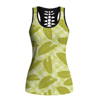Lime Green Hawaii Kalo Palaka Motifs Hollow Tank Top Hawaiian Taro Leaves Elegant Vibes LT14 Female Lime Green - Polynesian Pride