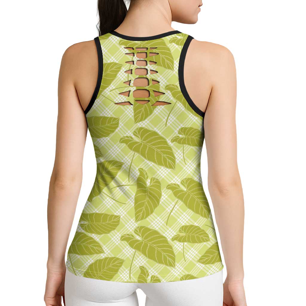 Lime Green Hawaii Kalo Palaka Motifs Hollow Tank Top Hawaiian Taro Leaves Elegant Vibes LT14 - Polynesian Pride