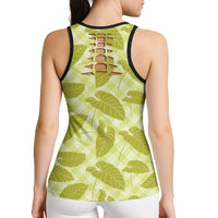 Lime Green Hawaii Kalo Palaka Motifs Hollow Tank Top Hawaiian Taro Leaves Elegant Vibes LT14 - Polynesian Pride