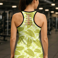 Lime Green Hawaii Kalo Palaka Motifs Hollow Tank Top Hawaiian Taro Leaves Elegant Vibes LT14 - Polynesian Pride