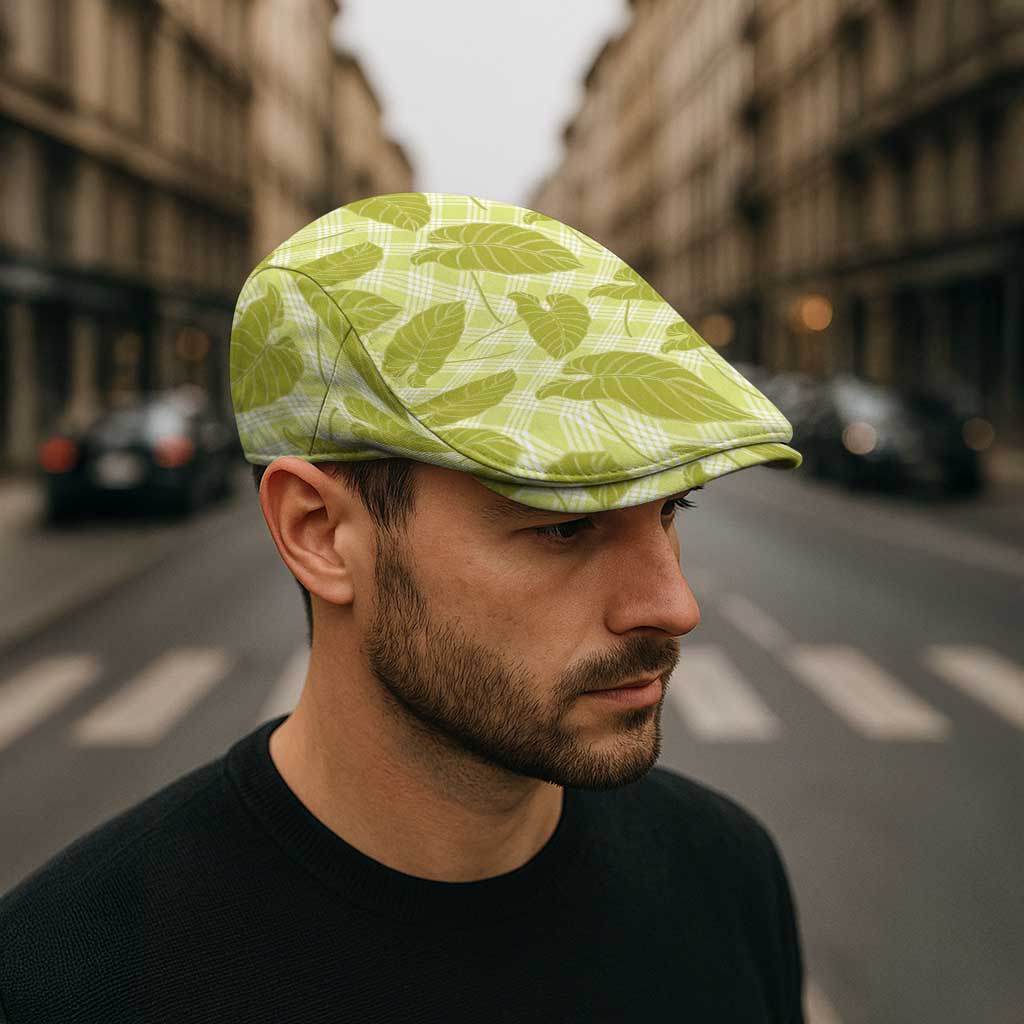 Lime Green Hawaii Kalo Palaka Motifs Jeff Hat Hawaiian Taro Leaves Elegant Vibes LT14 - Polynesian Pride