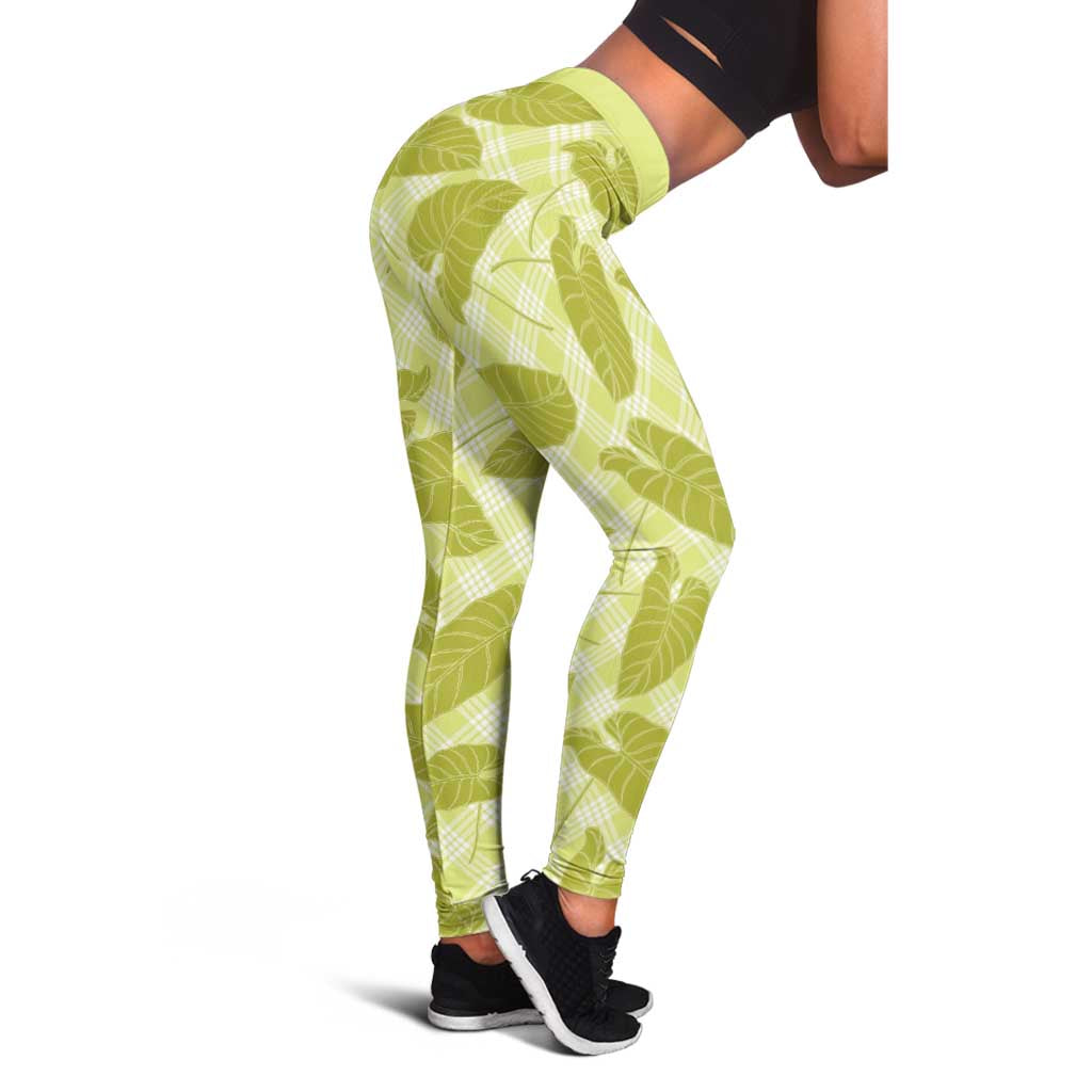 Lime Green Hawaii Kalo Palaka Motifs Leggings Hawaiian Taro Leaves Elegant Vibes