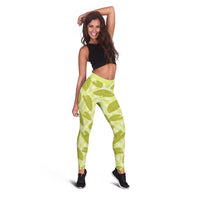 Lime Green Hawaii Kalo Palaka Motifs Leggings Hawaiian Taro Leaves Elegant Vibes