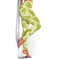 Lime Green Hawaii Kalo Palaka Motifs Leggings Hawaiian Taro Leaves Elegant Vibes