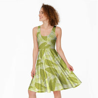 Lime Green Hawaii Kalo Palaka Motifs Midi Dress Hawaiian Taro Leaves Elegant Vibes