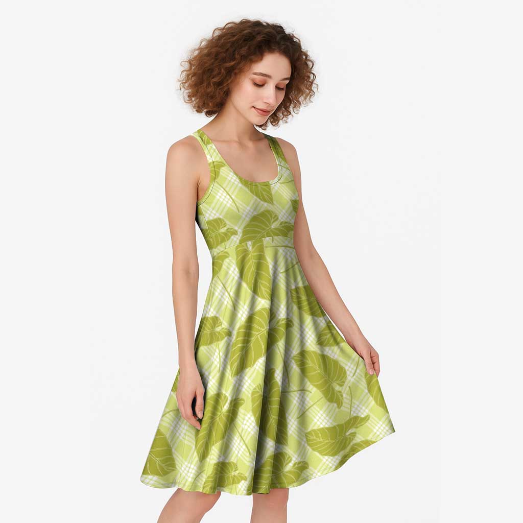 Lime Green Hawaii Kalo Palaka Motifs Midi Dress Hawaiian Taro Leaves Elegant Vibes