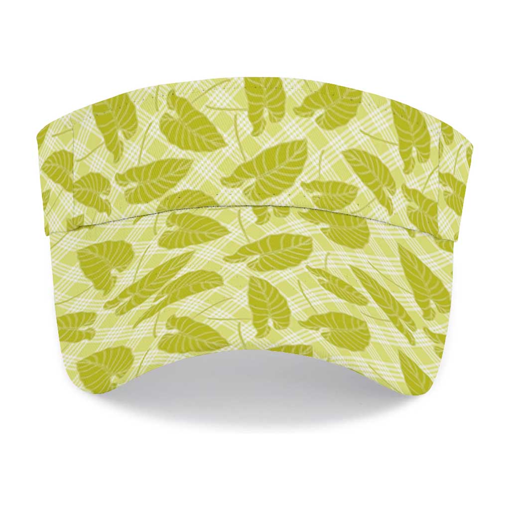Lime Green Hawaii Kalo Palaka Motifs Sun Visor Cap Hawaiian Taro Leaves Elegant Vibes