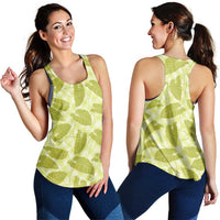 Lime Green Hawaii Kalo Palaka Motifs Women Racerback Tank Hawaiian Taro Leaves Elegant Vibes