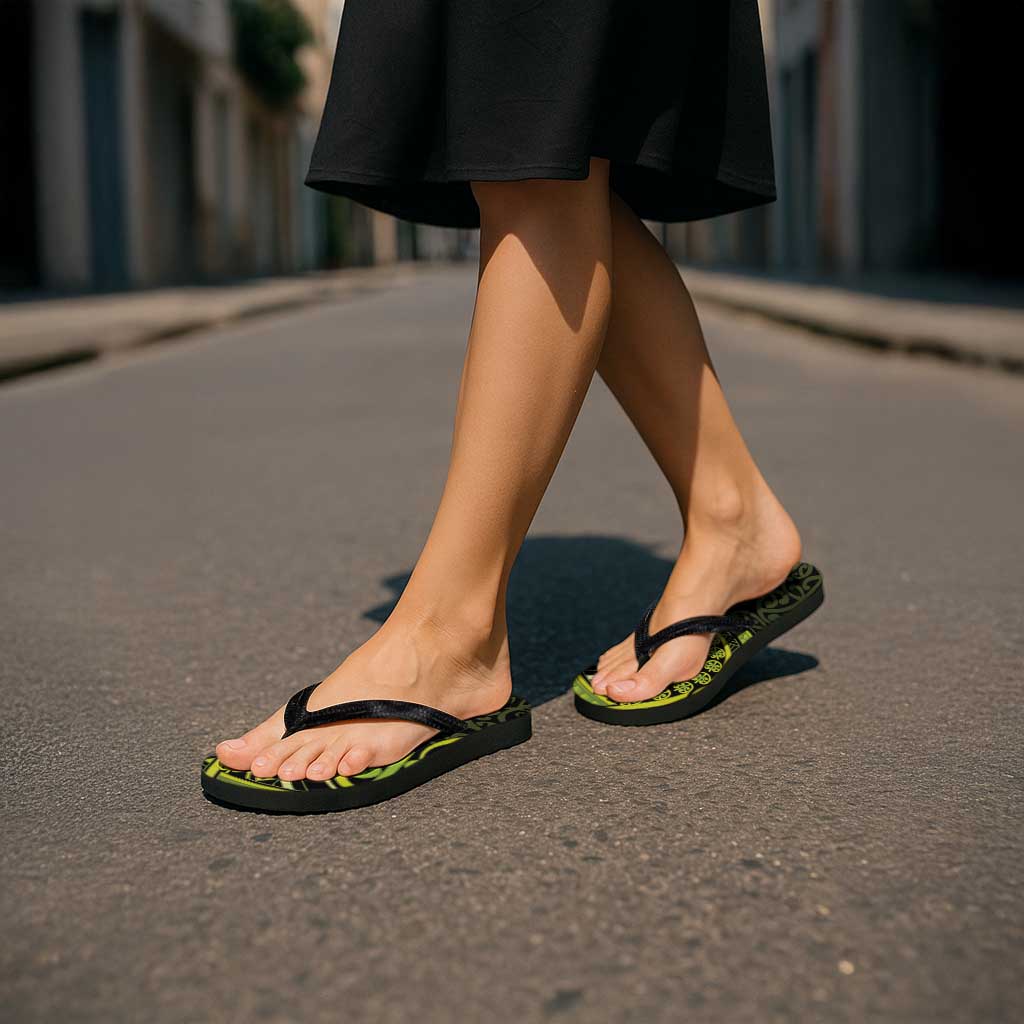 Lime Green New Zealand Mangopare Flip Flops Aotearoa Maori Koru Style - Polynesian Pride