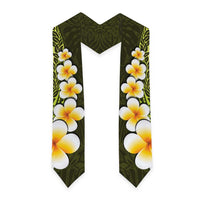 Lime Green Polynesia Graduation Stole Plumeria Tropical Leaves With Galaxy Polynesian Art
