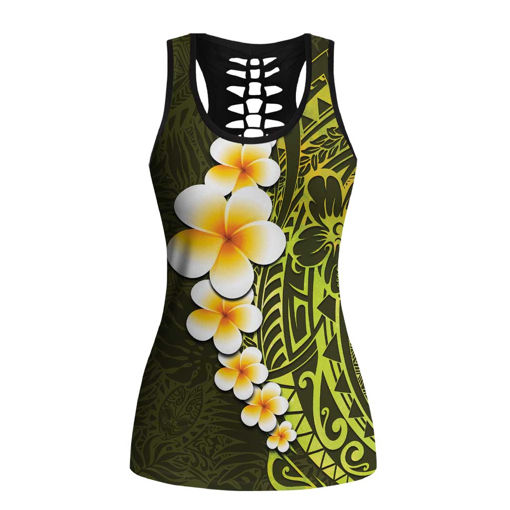 Lime Green Polynesia Hollow Tank Top Plumeria Tropical Leaves Galaxy Polynesian Art - Polynesian Pride