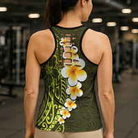 Lime Green Polynesia Hollow Tank Top Plumeria Tropical Leaves Galaxy Polynesian Art - Polynesian Pride
