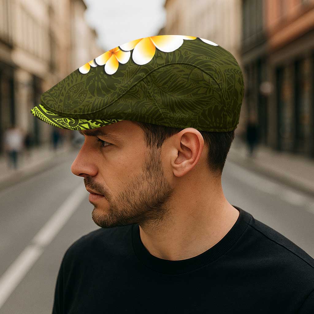 Lime Green Polynesia Jeff Hat Plumeria Tropical Leaves Galaxy Polynesian Art - Polynesian Pride