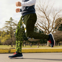 Lime Green Polynesia Jogger Pants Plumeria Tropical Leaves With Galaxy Polynesian Art - Polynesian Pride