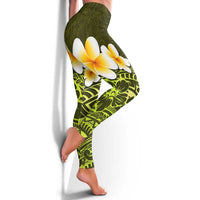 Lime Green Polynesia Leggings Plumeria Tropical Leaves With Galaxy Polynesian Art - Polynesian Pride