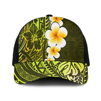 Lime Green Polynesia Mesh Trucker Cap Plumeria Tropical Leaves With Galaxy Polynesian Art - Polynesian Pride