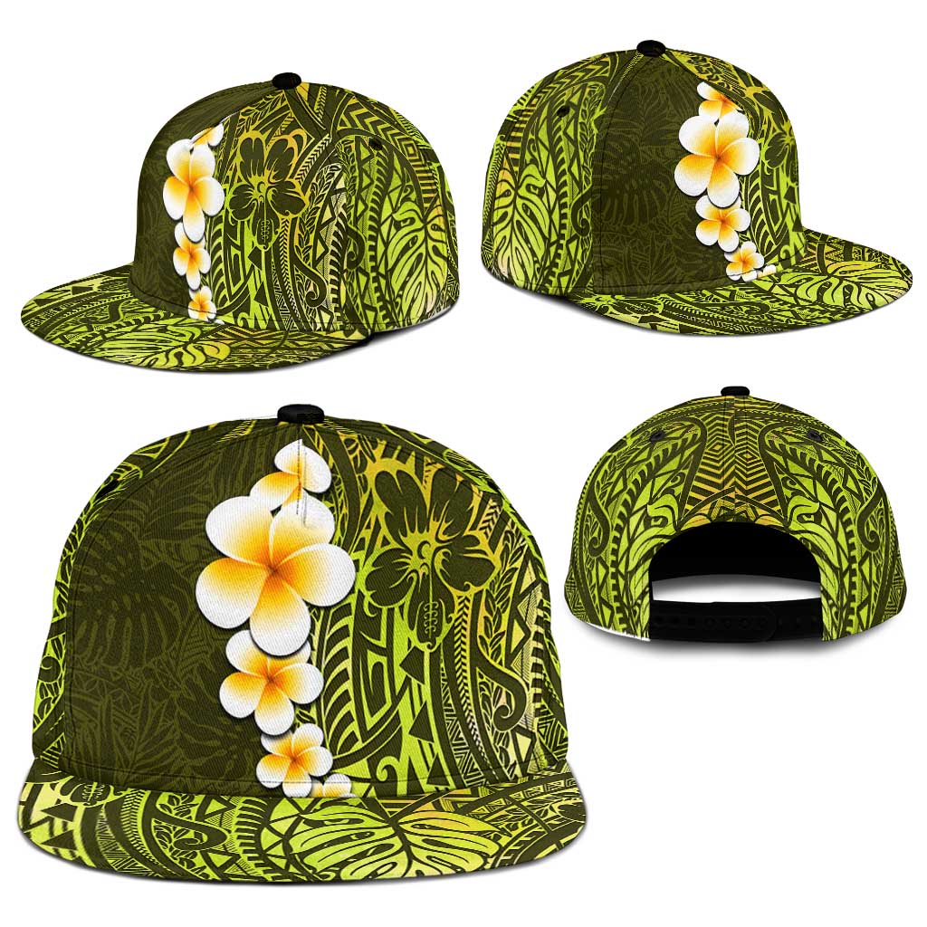 Lime Green Polynesia Snapback Cap Plumeria Tropical Leaves With Galaxy Polynesian Art - Polynesian Pride