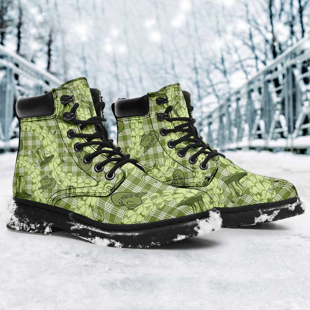 Lime Palaka Hawaii Cowboy All Season Boots Puakenikeni Lei Paniolo Papale Seamless Vibes - Polynesian Pride