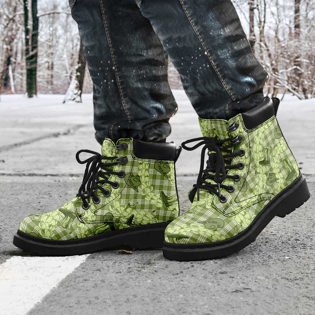 Lime Palaka Hawaii Cowboy All Season Boots Puakenikeni Lei Paniolo Papale Seamless Vibes - Polynesian Pride