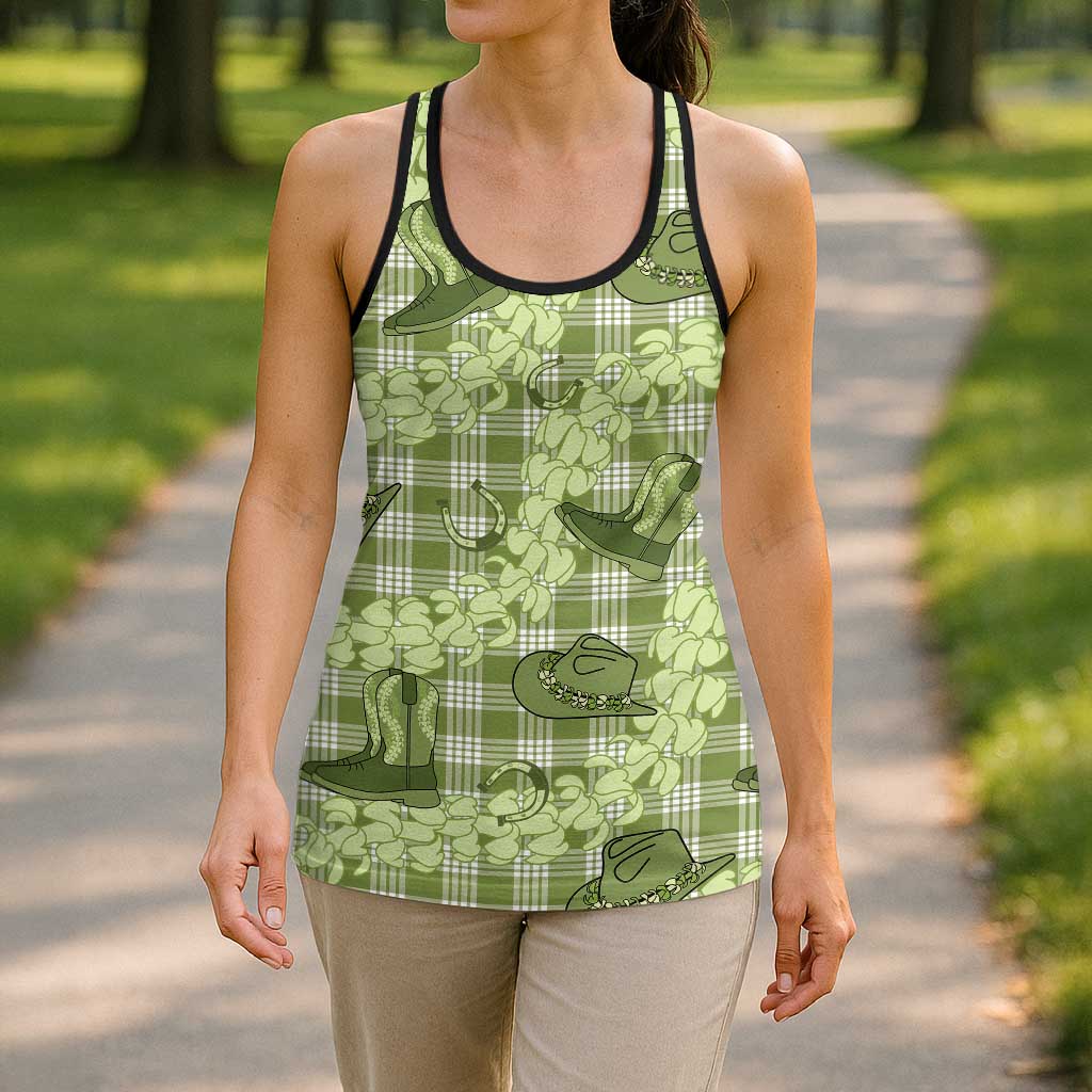 Lime Palaka Hawaii Cowboy Hollow Tank Top Puakenikeni Lei Paniolo Papale Seamless Vibes - Polynesian Pride